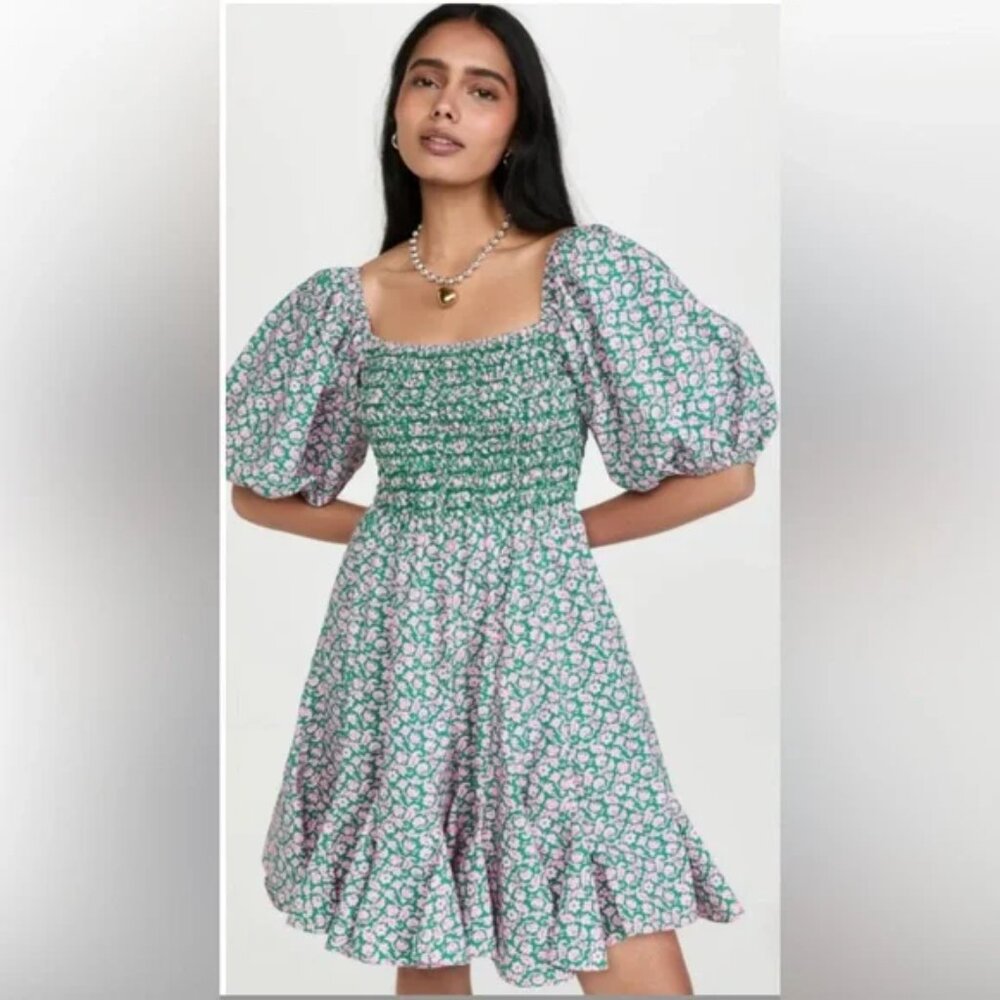 RHODE Astrid Dress Green & Pink Floral - Size M